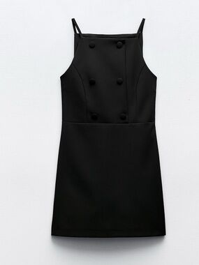 Classic Black Double-Breasted Mini Dress With Buttons